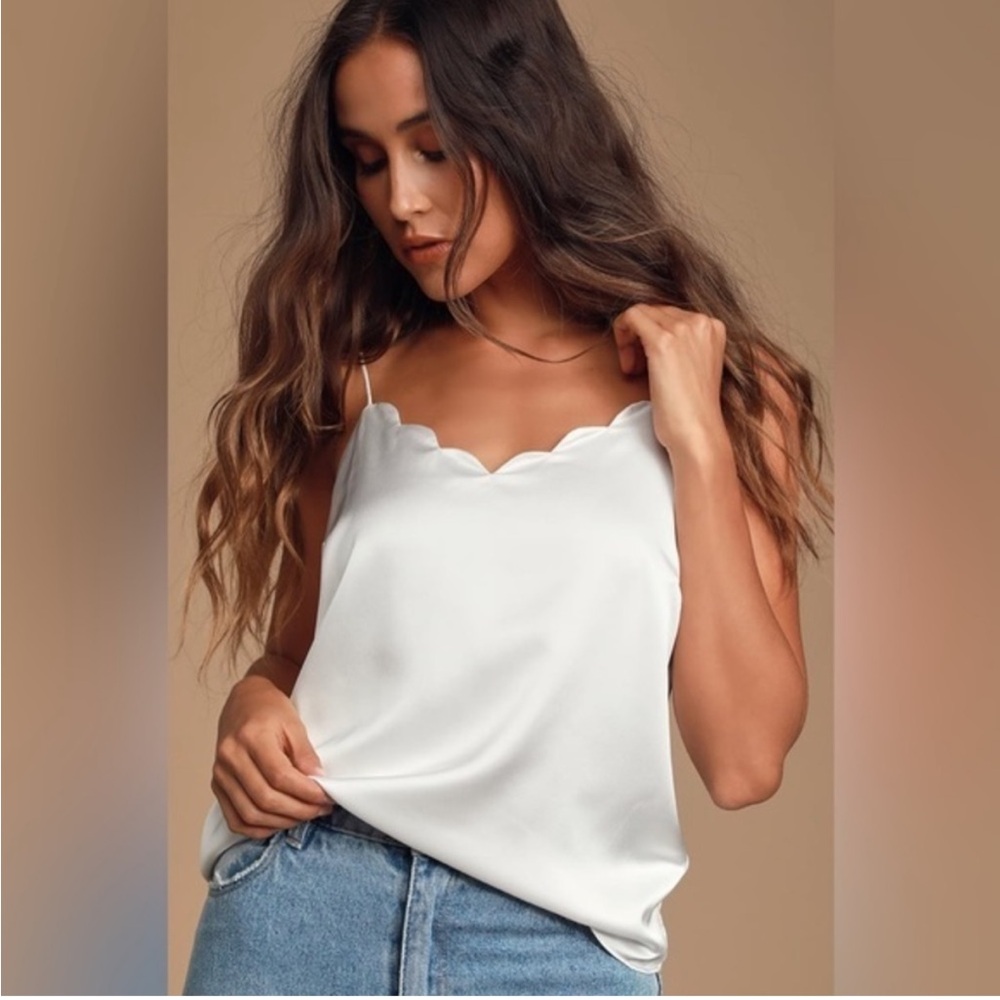 lulus white satin scalloped cami top
